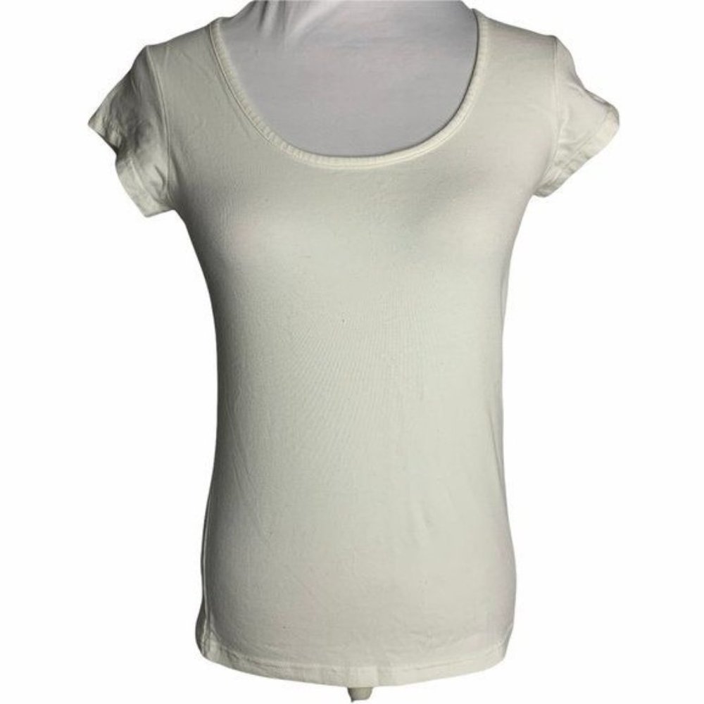 Love Pazzo Family Sofo Short Sleeve T Shirt M White Stretch Knit Scoop Neck